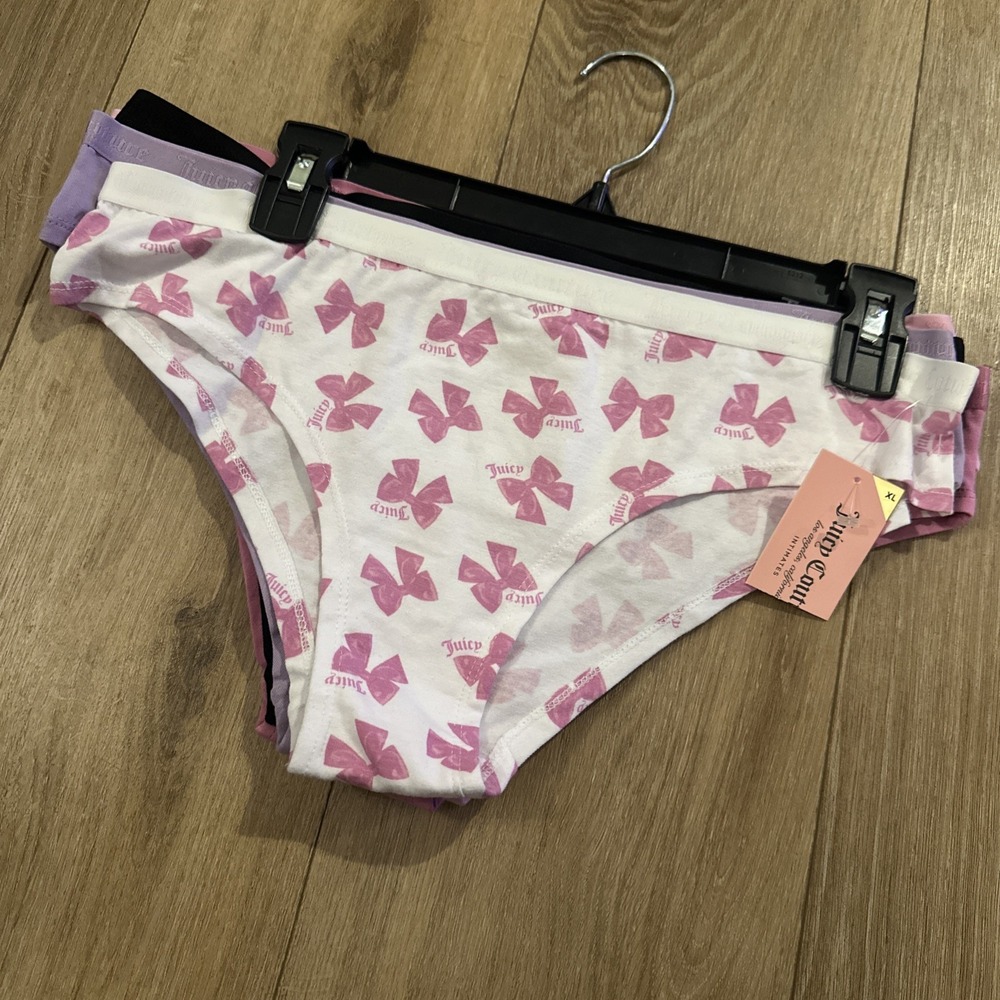 Juicy Couture Women's 5 Pack Bikini Underwear Panties Bows Logo XL